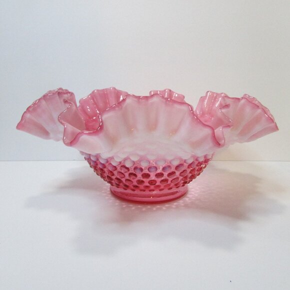 vintage pink opalescent Fenton hobnail crimped edge bowl candy dish table decor - Picture 2 of 8